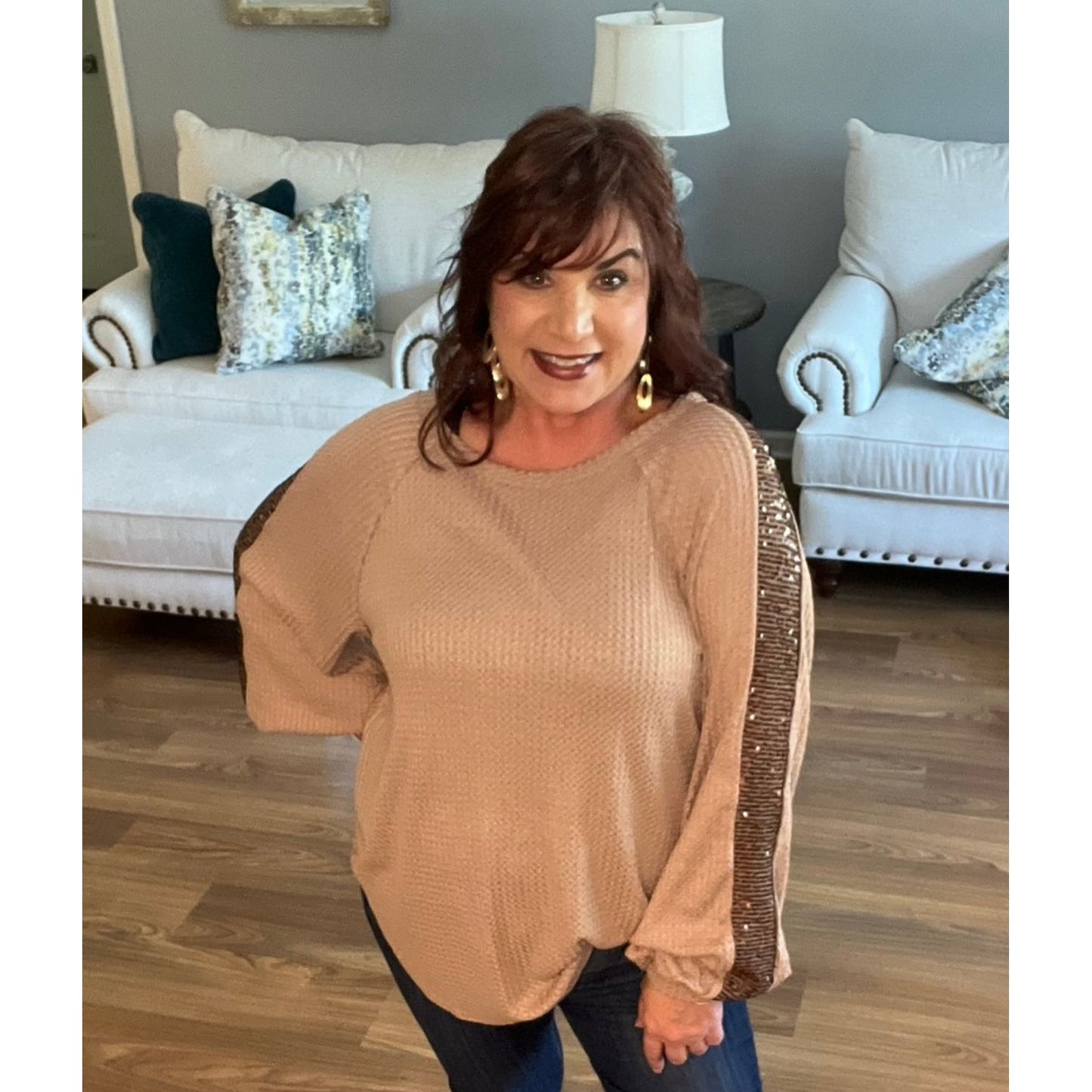 The Laura Lee Sequin Sleeve Top