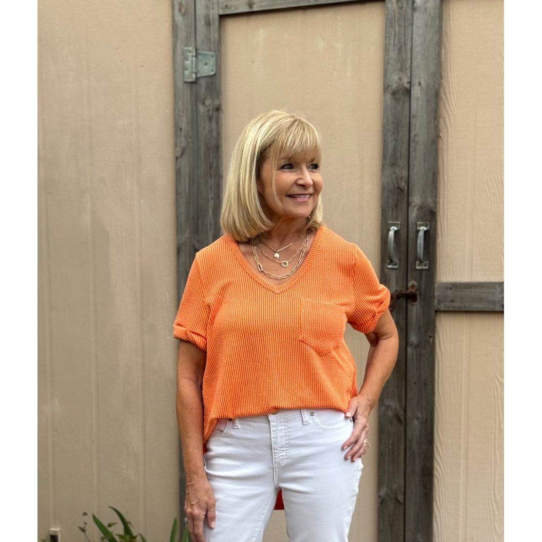 The Kinsley Orange Ribbed Knit Top