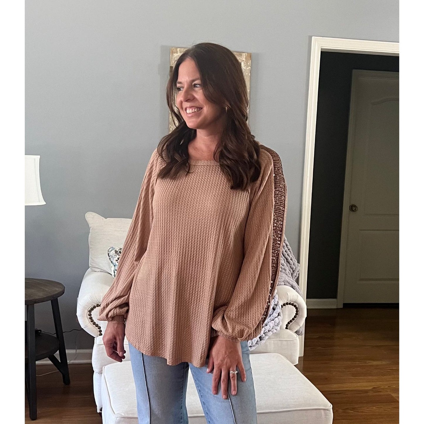 The Laura Lee Sequin Sleeve Top