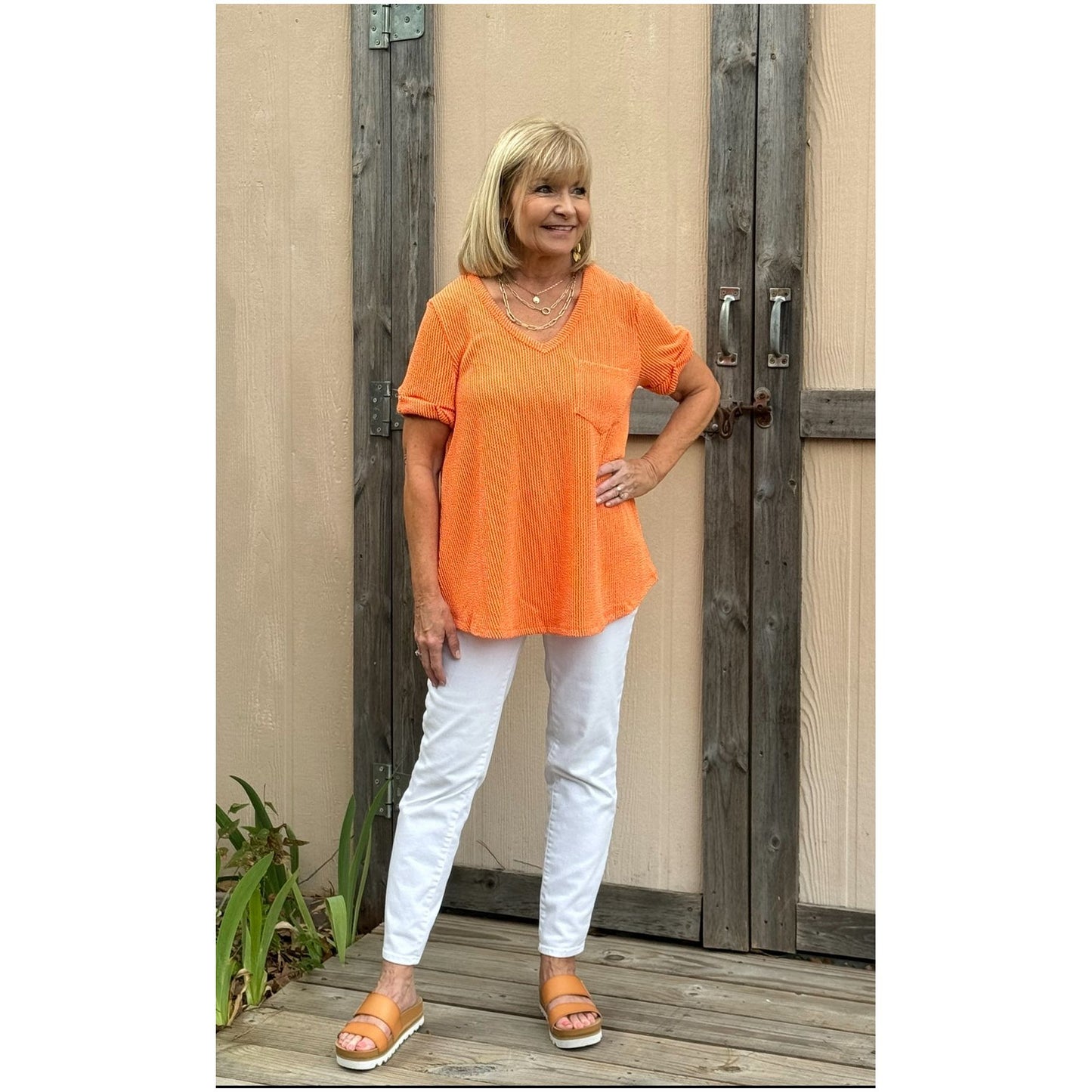 The Kinsley Orange Ribbed Knit Top