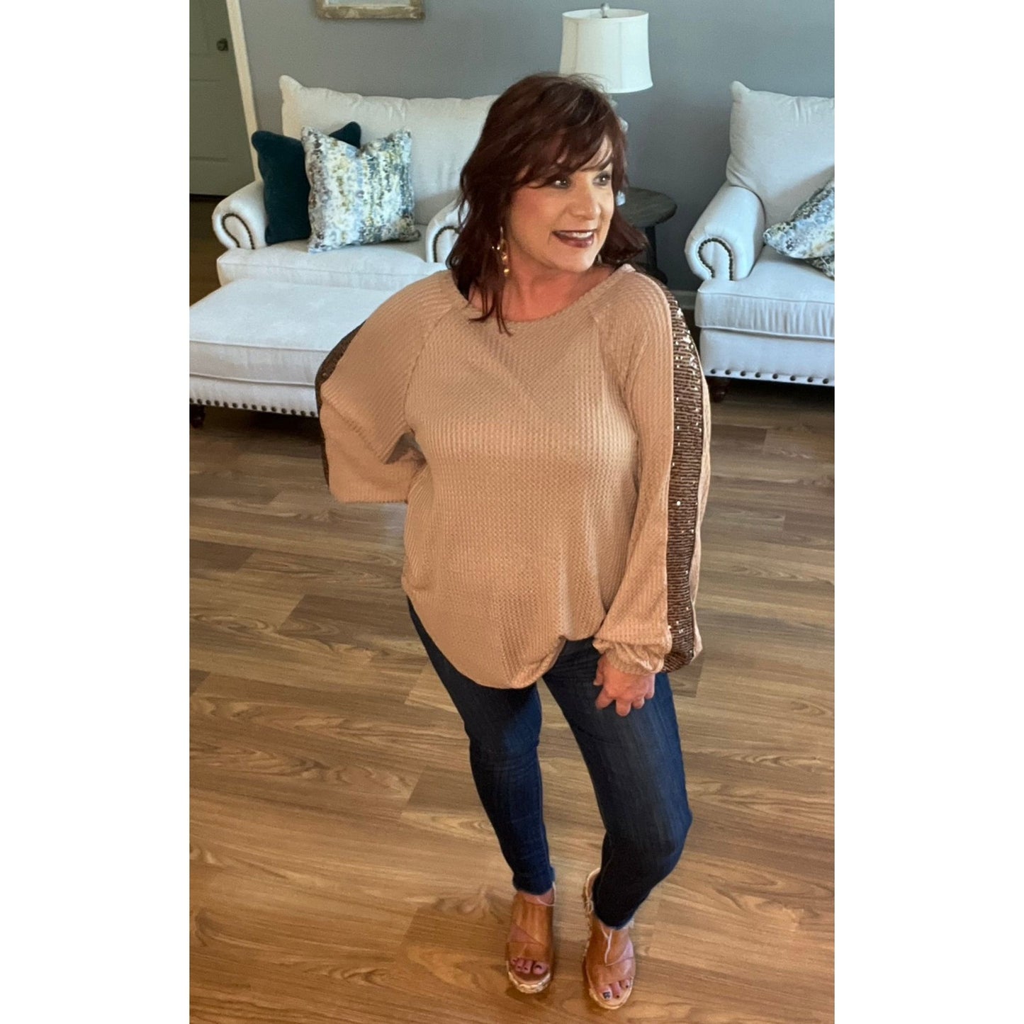 The Laura Lee Sequin Sleeve Top