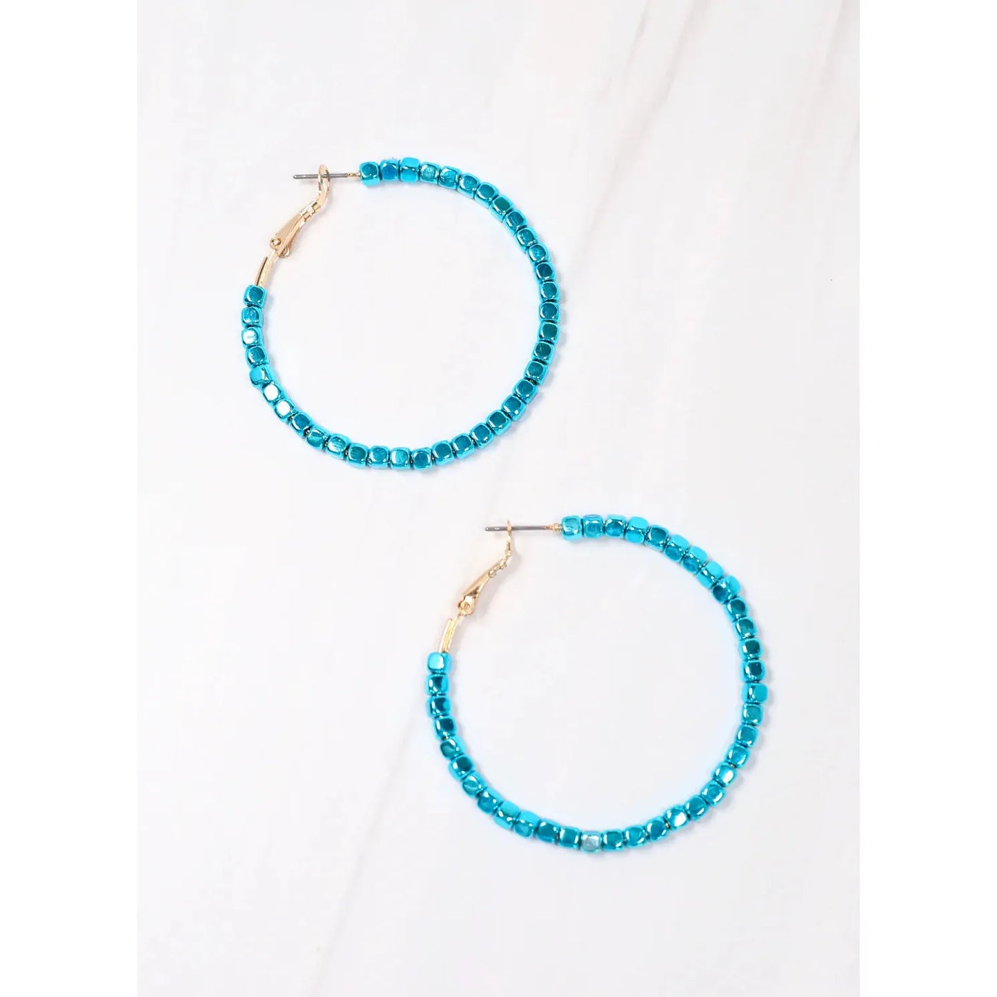 Turquoise Metallic Beaded Hoop Earrings